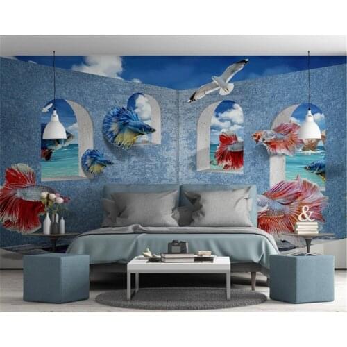 Beibehang bedroom decor Custom photo wallpaper modern 3d stereo Mediterranean guppy living room TV sofa background wallpaper