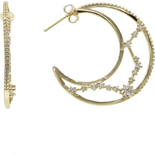 Crescent moon earring gold silver color micro pave sparking bling cz high quality 2019 christmas gift new jewelry