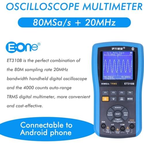 ET310 Portable Multimeter Oscilloscope Bluetooth/Computer Digital Storage Scopemeter DSO, LCD Display, 80MSa/s 20MHz Bandwidth