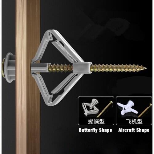 Practical 100pcs Plastic Expansion Drywall Anchor Kit with Screws Self Drilling Wall Home Pierced for Gypsum Board Fiberboard