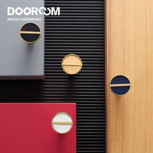 Dooroom Brass Genuine Leather Furniture Handles Modern Fashion Cupboard Wardrobe Dresser Shoe Box Drawer Cabinet Knobs Pulls