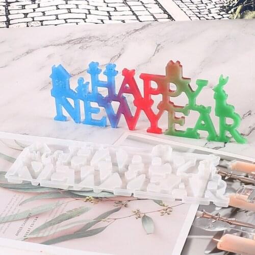 T84A DIY Happy Birthday Happy New Year Resin Casting Mold 2021 New Year Letters Mold