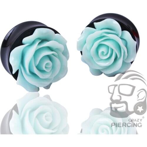 1 Pair Blue Rose Flower Ear Plug Ear Tunnels Acrylic Body Piercing Jewelry Ear Expander