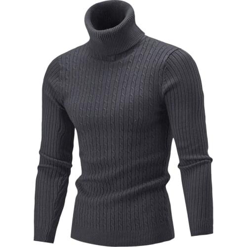 New Autumn Winter Mens Sweater Turtleneck Solid Color Casual Sweater Slim Fit Knitted Pullovers Tops High Neck Sweaters