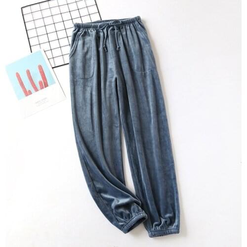 Ladies Autumn Winter Island Velvet Solid Color Pajama Pants Fairy Warm Pants Thick Warm Loose Trousers Casual Couple Home Pants