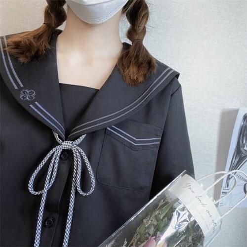 Japanese Jk School Girls Uniform Short Sleeve Shirt Sailor Students Navy Neck White Suit Tops Original Design Ladies Summer 2021