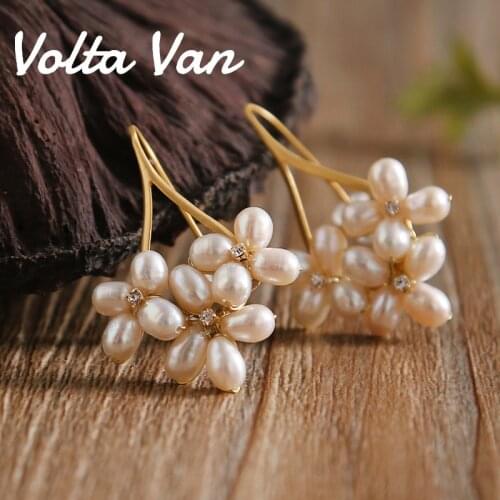 Volta Van 925 Sterling Silver Drop Earrings Freshwater Pearls Pendientes Plata Zircon Jewelry 2021 New Trendy Concise Earrings