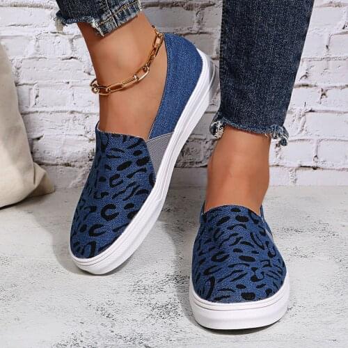 Womens Muffin Thick Soled Canvas Vulcanized Shoes Leopard Print One Foot Flat Bottom Lazy Shoes Large Single Sneakers Shoeses