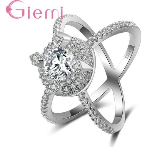 Fashion Cross Hollow Women Cubic Zircon Ring 925 Sterling Silver Lady Party Ring Engagement Femme anillo Wholesale