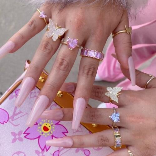 2021 Summer new arrived women charm Rainbow finger band ring with cz paved white pink purple heart cz engagement wedding jewelry