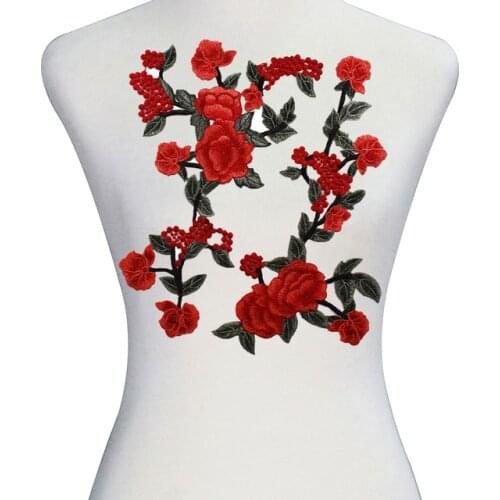 1Set Red Green Flower Embroidery Applique Lace Fabric Patches Motif Embelishment Clothes Decorated Craft Sewing Supplies T2261
