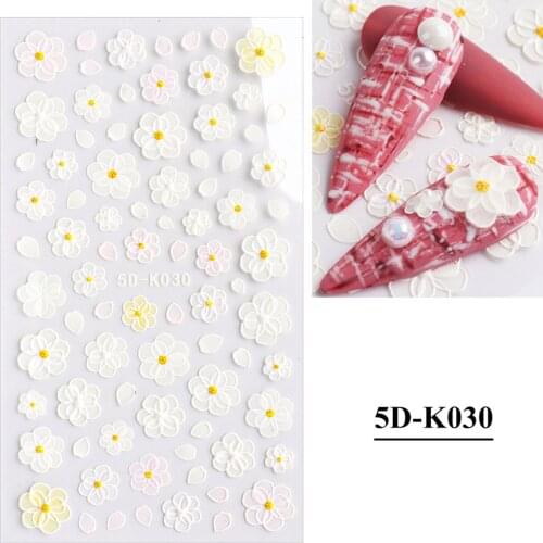 1Sheet White Embossed Flower Lace 5D Sticker Decal Wedding Nail Art Designs Floral Butterfly Japanese Manicure Decor