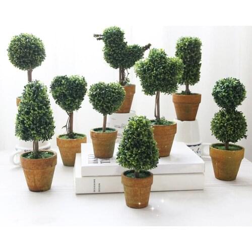 1Pc Heart Star Round Potted Artificial Plant Bonsai Small Tree Pot Plants Bonsai Plant Ornament Home Garden Wedding Party Decor