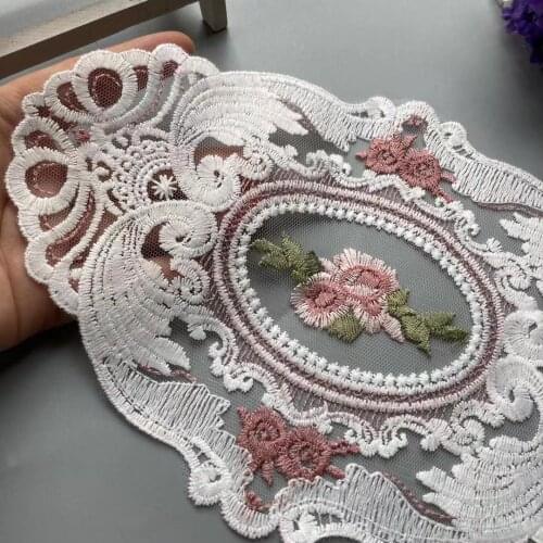 2 pcs White Embroidered Flower Mesh Lace Ribbon Applique Trims for Covers Curtain Home Textiles Sewing Strip Lace Fabric 23cm
