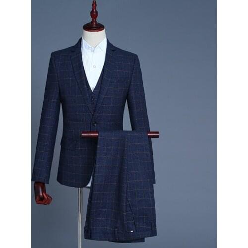 Best 2018 Latest Designs Navy Blue Men Suit Slim Fit Custom Made Men Wedding Suits Groom Tuxedo (Jacket+Pants+Vest) 3Pcs