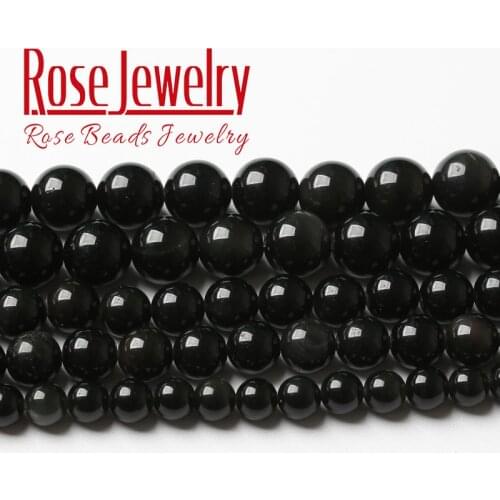 A+ Natural Black Obsidian Stone Beads For Jewelry Making Round Loose Beads Diy Bracelet Accessories 6 8 10 12 14 16mm 15" Strand