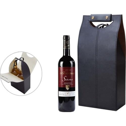 Free Shipping Two Bottle Standard Wine Bag With Handle,Wine PU Gift Box,Black or Red Wine Leather Box(00032)