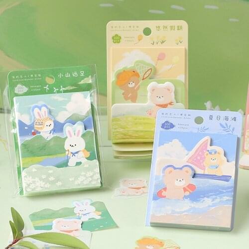 100sheets/bag bear rabbit Memo Pad Kawaii Planner Paper Stickers Sticky Notes Stationery Planner Notepads Self-stick Memo Pads