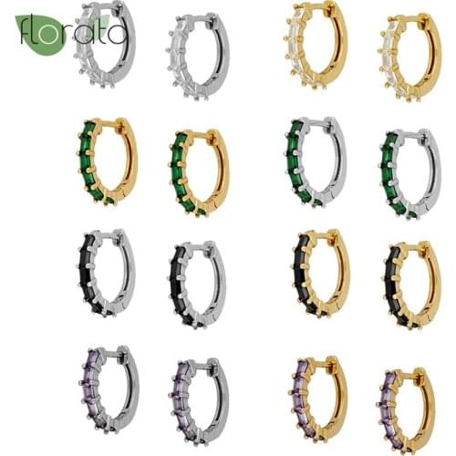 Black/Green/Purple/White Crystal Huggies Hoops Earrings for Women 925 Sterling Silver Charming CZ Earrings Thin Hoops Jewelry
