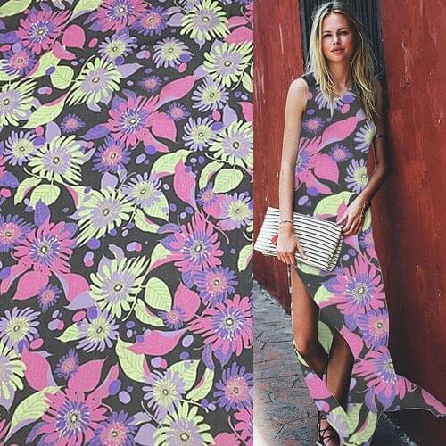 Pure mulberry silk fabric silk chiffon fabric abstract floral print,SCF104