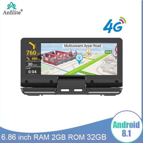 Dual Channels Video Recorder 6.86'' Touch Screen 4G Dash Camera ADAS GPS Navigation Android 8.1 Car DVR 2GB+16GB Remote Monitor
