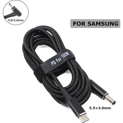 100W USB Type C PD Charging Cable to 3.0X1.0mm 5.5×3.0mm Converter for Samsung 19V Laptop Power Adapter Connector Cord