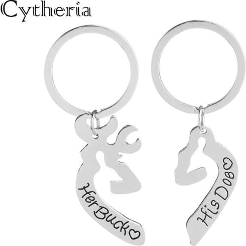 Her buck his doe Key chains lovers Key rings set best wishes Key Finder Valentines Day gift keychains for couple heart key hold