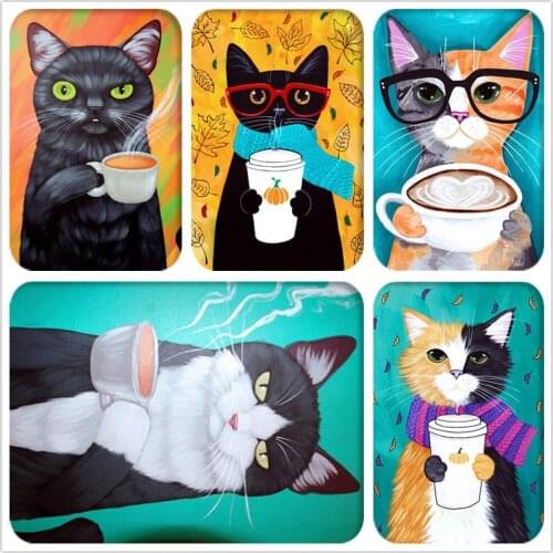 Cat Coffee Full Drill Square/Round Animal Cartoon Diamond Embroidery 5D Diamond Painting Cross Stitch Diamond Mosaic Needlework