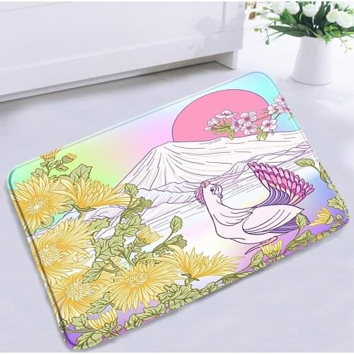 Japanese-style Scenery Bathroom Mat Mt.Fuji Flower Cherry Blossom Bird Plant Non-slip Bath Rugs Kitchen Bedroom Entrance Carpet
