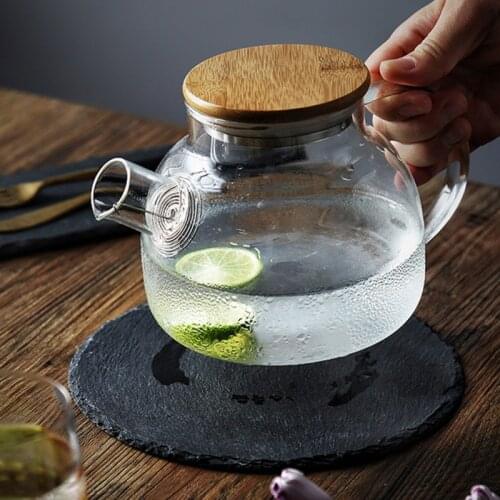 Round Slate Stone Coasters Cup Kettle Tableware Pad Dessert Bread Plates Kitchen Table Decoration Accessories