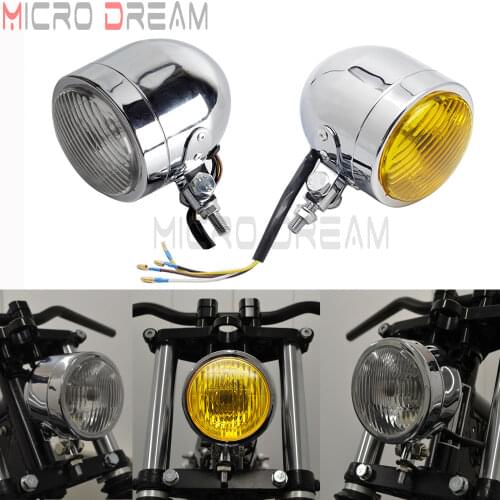 Chrome Amber Motorcycle Bullet Headlight H4 12V Bulb Running Light High Low Beam Head Lamp Custom For Chopper Bobbers Cafe Racer