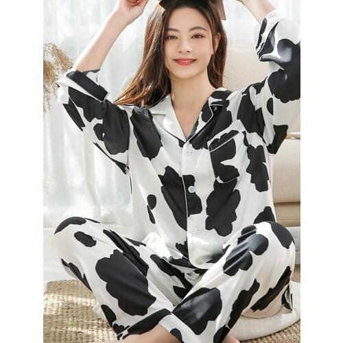 Summer Satin Pyjamas Femme Cartoon Pajamas Women Cute Sleepwear 2021 Fashion Nightwear Satin PJ Set Ice-Silk Pijama Homeclothes