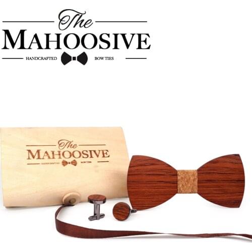 MAHOOSIVE Solid Wooden men bow tie set cufflinks gravata shirt ties for men corbata cravate pour homme bowtie necktie set