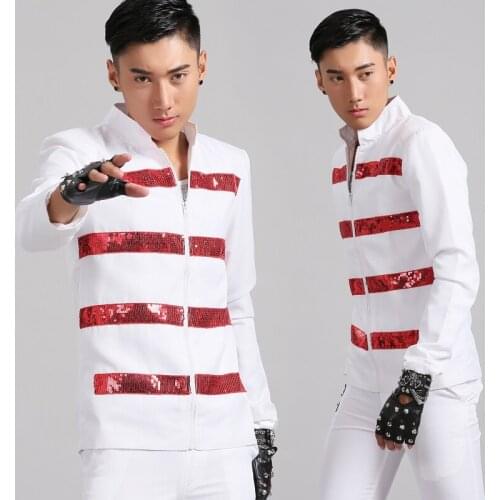 Mens Fashion Paillette slim casual Suit jacket costumes Nightclub Male singer dj performance wear Party show stage wear