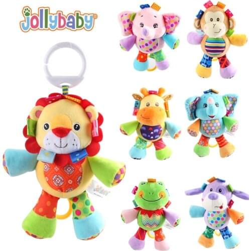 Jolly baby 27cm plush Stuffed Doll toys pull bell ring paper soft dog monkey lion elephant frog bed hanging appease Gifts Kids