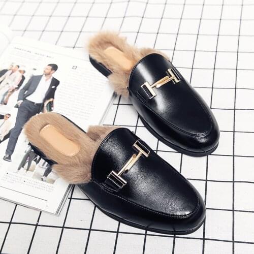 Mules Black Leather Shoes Men Casual Luxury Shoes For Men Fashion Designer Shoes Men Slides WinterZapato Hombre Casual De Cuero