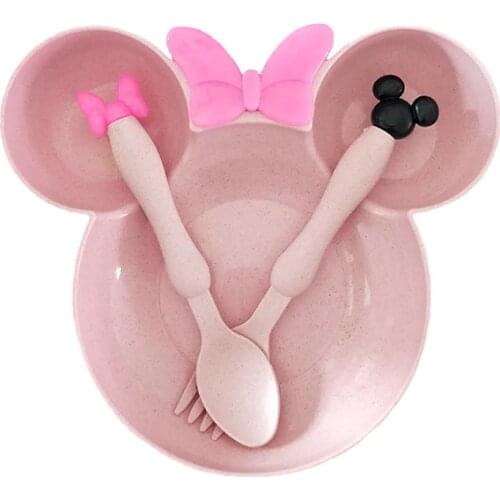Wheat Straw Baby Dinner Bowl children cartoon tableware set kid dinner plate baby training Bowl spoon fork for dropping opp pack