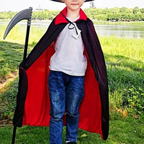 Halloween Cape Hooded Double Sides Kids Cloak Coat Stand Collar Lace Up Cosplay Costume Hooded Stand Collar Adult Children Cloak
