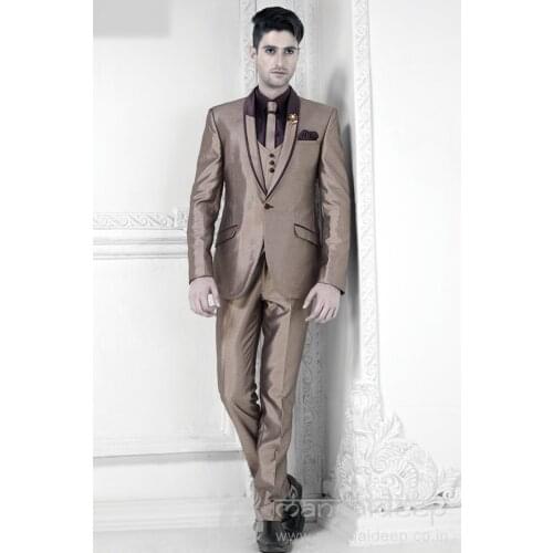 Latest Coat Pant Designs Italian Brown Satin Men Suit Jacket Slim Fit 3 Piece Style Suits Groom Tuxedo Custom Prom Blazer Ternos