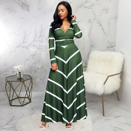 2021 Autumn Women Elegant Slim Long Dress Full Sleeve V-neck Print Maxi A-line Dresses Female Vintage Fashion Party Dresses