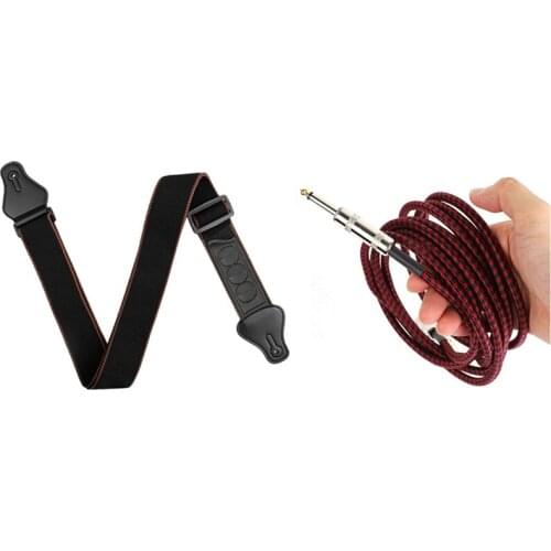 Guitar Strap with 3 Pick Holders 100% Soft Cotton Strap with 3 Meters Guitar Cable Audio Male to Male Cabl