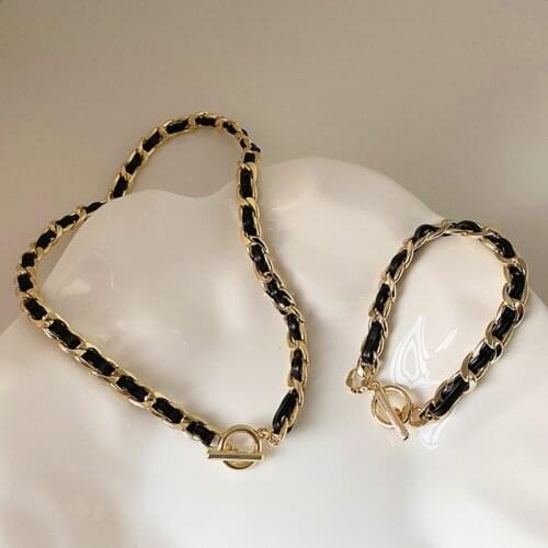 Luxury Weave Leather Chain Necklaces for Women Original Quality Stainless Steel Choker Necklace Brand Show Jewelry collares Z291