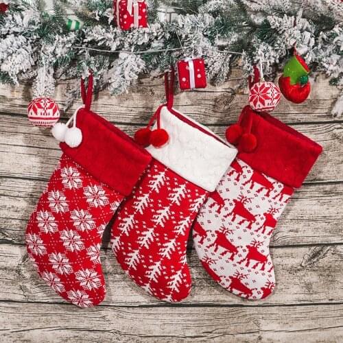New Year 2022 Knitted Christmas Stocking Christmas Gift Childrens Candy Bag Socks Christmas Tree Ornaments Fireplace Decoration