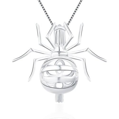 CLUCI 3pcs Silver 925 Cute Ant Pendant Women Pearl Locket 925 Sterling Silver Cage Pendant for Necklace Jewelry SC138SB