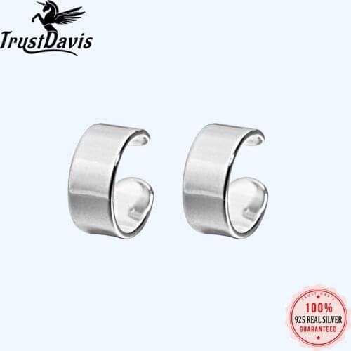 Trusta 100% 925 Sterling Silver Smooth Surface Ear Cuff Clip on Earrings For Women Girl Without Piercing Earings Jewelry DS1040
