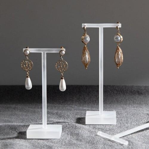 Fashion Frosted Acrylic Earrings Shelf Jewelry Display Rack T Shape Stand Holder Accessories Show Organized Props Case Boutique