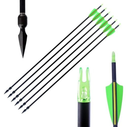 6/12pcs Hunting 30" Compound Bow Archery Carbon Arrow Spine 500 For Compound/Recurve Bow Archery with Replaceable Arrow Heads