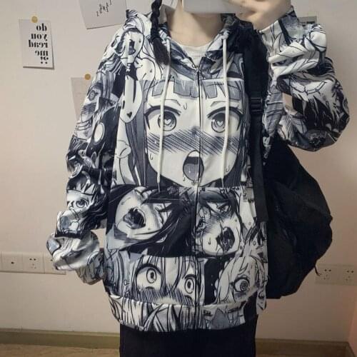 Spring and autumn Harajuku cardigan thin female cartoon comic printing student loose retro jacket female ins tide