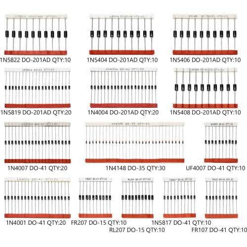XFCZMG 200pcs 14 Values 1N4001 1N4004 1N4007 RL207 1N5404 1N5406 1N5408 UF4007 FR107 F