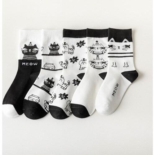 Women White Cotton Cartoon Anime Socks Cat Harajuku Lolita Kawaii Cute Fun Socks Japanese Style Pair
